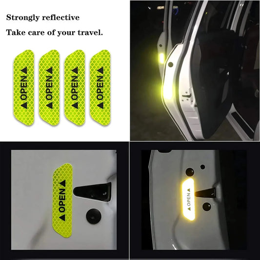 4PCS Fluorescent Car Reflective Warning Strips – Safety Stickers for Lada, Opel Astra & More